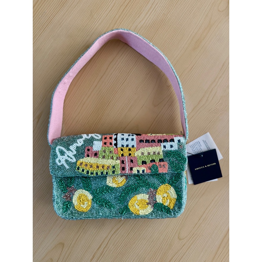 RARE America & Beyond Amalfi Coast Beaded Shoulder Bag Teal Pink Lemon NWT